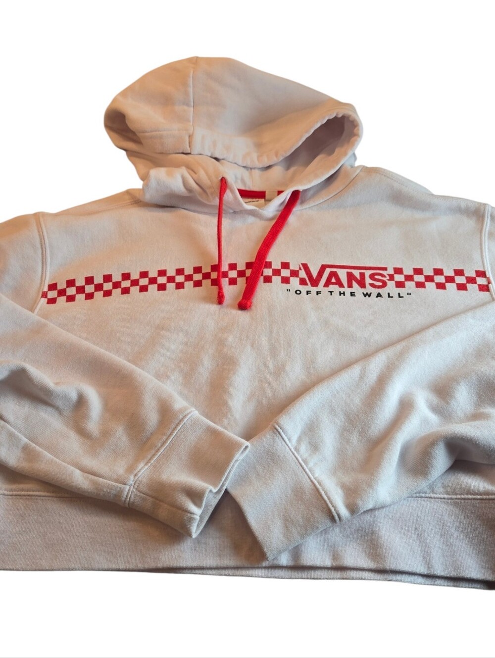 Vans Off The Wall Cropped White Hoodie with Red Checker Logo Size Small